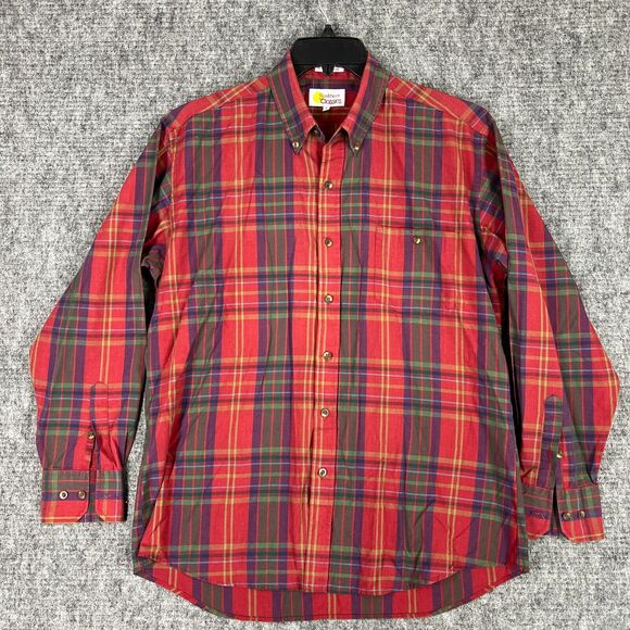 SOUTHERN CLASSICS SHIRT MENS LARGE RED PLAID BUTTON-FRONT‎ LONG-SLEEVE TOP - Picture 1 of 10